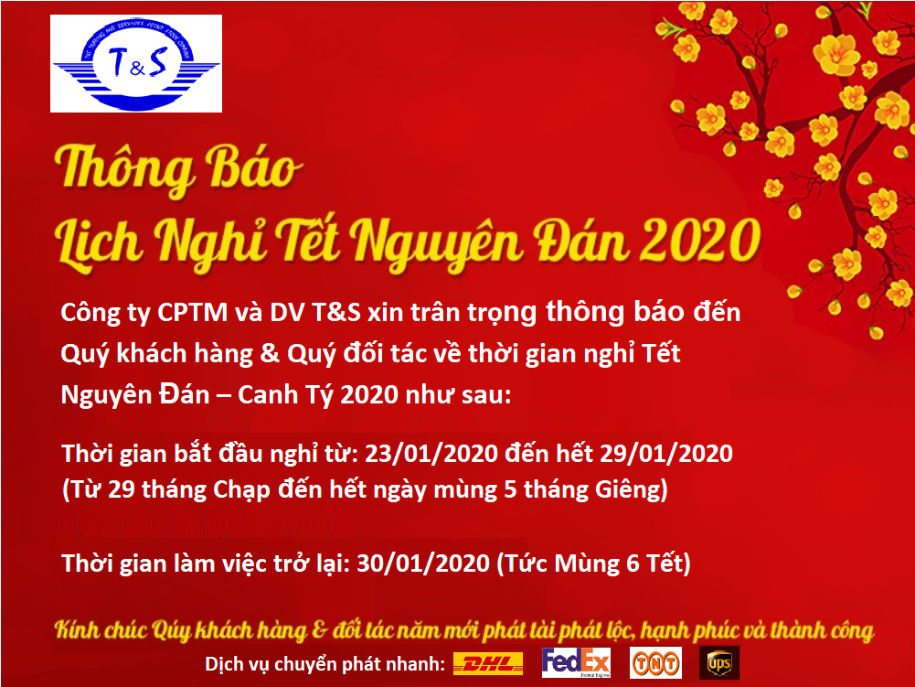 THÔNG BÁO LỊCH NGHỈ TẾT NGUYÊN ĐÁN - CANH TÝ - 2020